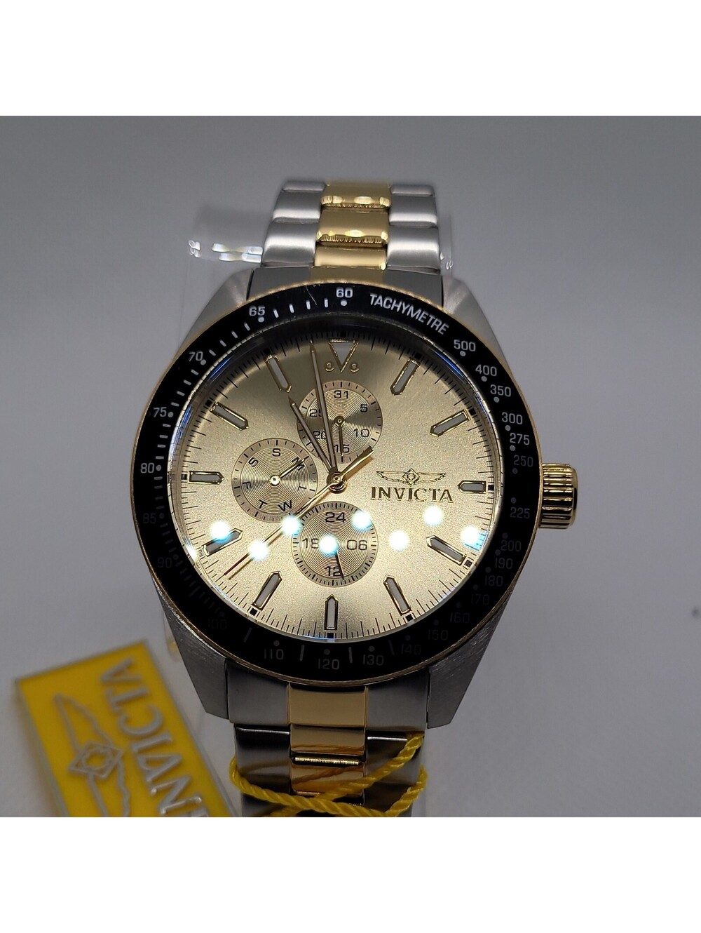 1 Invicta Men's Speedway 43mm Chronograph Gold Dial Silver Gold Bracelet  (A1)